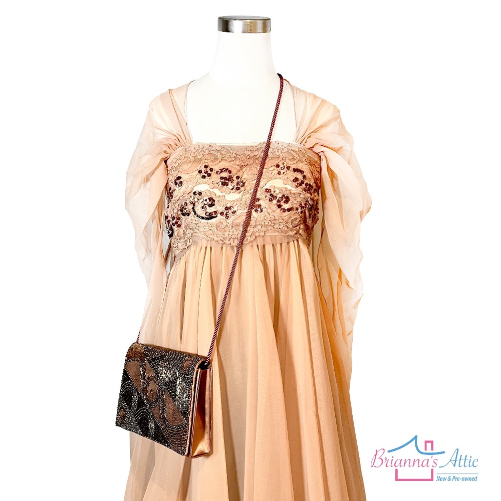 Silk & Chiffon, embroidery, sequin, Rose Brown Party Dress and Caparros wallet